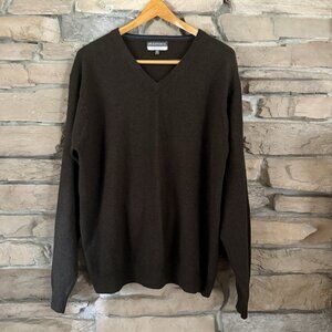 Stanfield Men’s Sweater Size L Brown 100% Lambswool V-Neck Pullover
